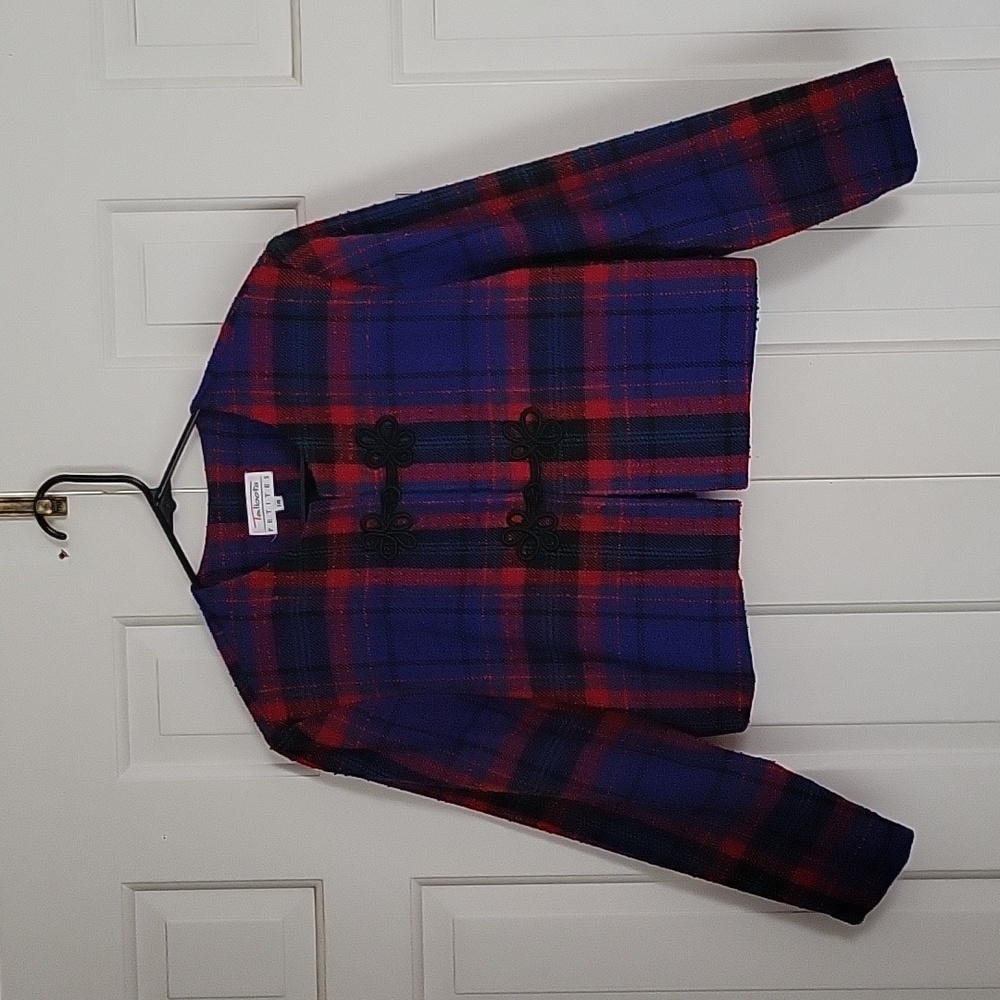 Talbots women's vintage plaid tartan cropped blazer sz 14p